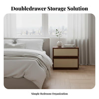 Nordic design Two-Drawer Nightstand Minimalist Aesthetic 2-Drawer Fabric Nightstand Space-Saving Design Bedside Table Sturdy Construction for Apartment Dwellers, Homeowners, Beside Bed, Next to Sofa, Living Room, Entryway