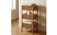 3 Tier Rattan Shelf Light Brown Rattan Storage Rack Slender Legs Three-Tier Storage Rack for Display
