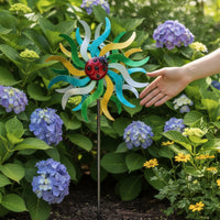 Floral Wind Rotator Rotating Wind Rotator with Ladybug Moving Yard Art for Flower Bed
