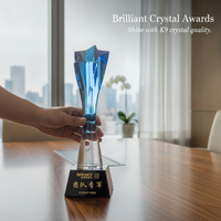 Crystal Employee Award Trophy with Custom Logo Engraving, Hand-Polished Elegant Recognition Award
