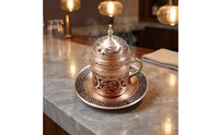 Handmade Copper Coffee Cup Set Engraved Turkish Coffee Cup Floral Pattern Drinkware Saucer