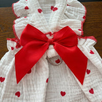 Pet Dress for Small Animals, Soft Heart Pattern Dress with Front Neck Bow, Cute Spring Pet Clothes for Pomeranian Dog and Ragdoll Cat