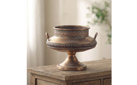 Metal Planter Aged Urn Planter Pedestal Decorative Urn for Tabletop, Entryway