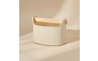 Waste Bin with Wood Handle Ribbed Trash Can Compact for Bathroom Vanity