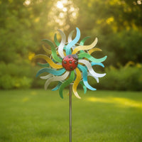 Floral Wind Rotator Rotating Wind Rotator with Ladybug Moving Yard Art for Flower Bed