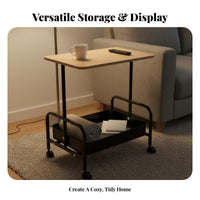 On Wheels Rolling Side Table Multi-Functional 2-Tier Utility Trolley Space Saving Mobile Bedside Cart Sturdy Frame for Apartment Dwellers, Distant Workers, Living Room, Bedroom, Small Areas, Home Office