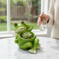 Vibrant Green Frog-Shaped Resin Planter Reclining Pose Frog Flower Pot Raised Eyes