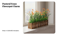 Artificial Flowers Fence Box Low Maintenance Picket Fence Planter with Foam Insert Ready to Display for Office, Shelf