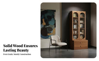 Solid Wood Core Wooden Bookcase with Glass Doors Large Capacity Bookcase with Glass Doors Multi-Functional Design Freestanding Display Cabinet Long-Lasting and Sturdy for Book Lovers, Collectors, Interior Decorators, Study, Home Office, Bedroom