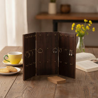 Wooden Foldable 3-Panel Pegboard Rustic Jewelry Display Stand Sturdy Earring Holder with Hooks for Boutique Owners