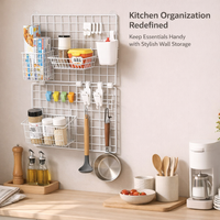 Wall Mounted Wire Basket Organizer for Kitchen Storage and Bathroom No Drill Installation Iron Mesh Design