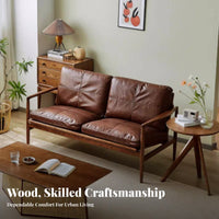 Top-Grain Cowhide 3-Seater Leather Sofa sturdy Wood Frame 3-Seat Sofa Retro Design Couch Modern Minimalist aesthetic for Apartment Dwellers, Homeowners, Families, Bedroom, Home, Lounge Area, Office