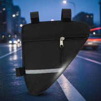Reflective Strip Cycle Frame Triangle Bag Canvas Material Cycle Triangle Pouch Zipper Closure Bike Frame Bag Long-Lasting for Mountain Bikers