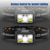5LED Headlamp, Type-C Charging, Motion Sensor, Outdoor Night Running, COB, 1200mAh, Adjustable, Lightweight