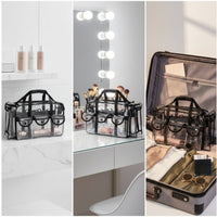 Clear Cosmetic Bag with Shoulder Strap Multiple-Pocket Transparent Makeup Tote with Pockets Large Capacity Clear Makeup Bag for Journeyers