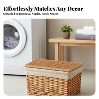 Lidded Wicker Basket Handwoven Design Household Storage Removable Liner