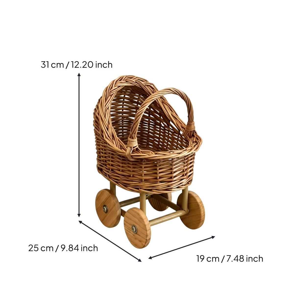With Wheels Wicker Baby Carriage Basket Rustic Design Baby Stroller Flower Pot DIY Craft Supply Decorative Container for Florists