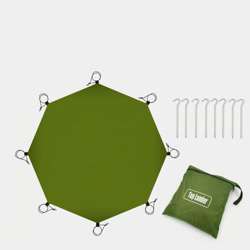 Picnic Blanket and Waterproof Mat for Family Camping, Octagonal Oxford Cloth Camping Tarp, Heavy Duty Ground Sheet, Large Olive Green Beach Mat