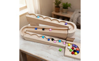 Wooden Ball Track with Blocks Interlocking Ball Route Building Toy Classic Marble Maze for Preschoolers, Young Children, Kindergarten, Playroom