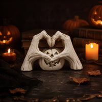 Pumpkin with Fond Clasp Festive Halloween Pumpkin Statue Whitewashed Jack-O'-Lantern Figurine for Desk, Shelf, Windowsill