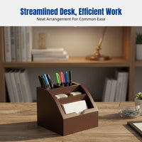 Wooden Business Card Holder, Multifunctional Pen Organizer, Desktop Office Accessory for Study, Business, Gift
