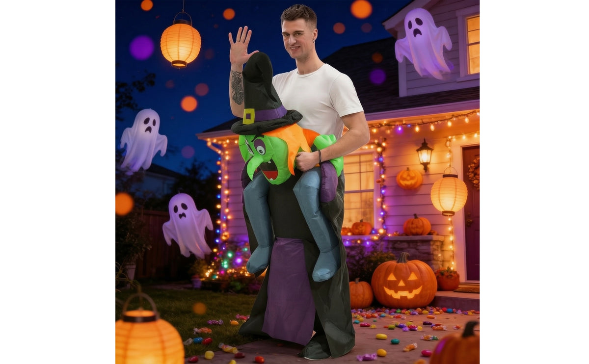 Hilarious Piggyback Witch Inflatable Suit Unique Inflatable Suit Comfortable Witch Costume Lightweight for Adults