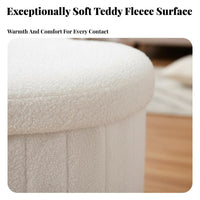 Teddy Fleece Upholstery Heart-Shaped Storage Stool Foldable Design Heart-Shaped Vanity Stool Multi-Functional Upholstered Footstool Boucle Texture for Students, Adults, Teens, Entryway, Living Room, Bedroom