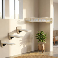 Cat Shelves with Felt Mat, Wall-Mounted Wood Cat Bed and Perch, Minimalist Single-Level Climbing Shelves for Indoor Cats Space Saving Furniture