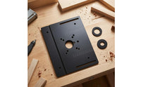 Engraved Measurement Markings Router Plate with Insert Rings Pre-Drilled Mounting Holes Aluminum Router Insert Plate Slotted Openings Power Tool Accessory Raised Side for Woodworking Shop