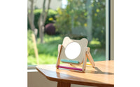 Wooden Mirror with Cards Educational Bear Mirror Toy Foldable Compact for Babies, Tummy Time, Nursery