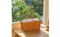 Rattan-Style Flower Basket with Plastic Liner Trapezoid Basket with Liner Clear Lightweight for Home Decor, Picnics