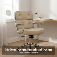 Adjustable Height Tufted Rolling Armchair Comfortable Padded Seat Desk Chair Ergonomic Backrest Office Furniture 360-Degree Swivel for Telecommuting Workers, Students, Adults, Bedroom, Study Room, Dormitory