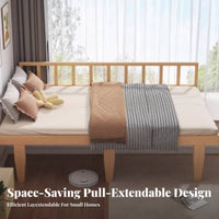 Space-Saving Extendable Slatted Bed with Guardrail Bedroom Furniture Expandable Frame Daybed no-box-support foundation-required support foundation Required for Apartment Dwellers, Students, Children, Bay opening, Small areas, Kid's Room