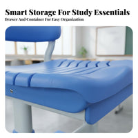 Stable Steel Frame Adjustable Student Desk and Chair Safe & Long-Lasting Height Adjustable School Desk Set Large Storage Compartment Children's Study Table and Chair Anti-Slip Feet for Students, Boys, Girls, Classroom, Tutoring Center, Bedroom, Playroom