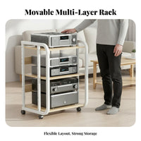 Heavy-Duty Movable Amplifier Floor Stand Easy to Assemble Multi-Tier Audio Equipment Shelf Space-Saving Rolling High-Fidelity Component Rack Scratch-Proof for Audiophiles, Studio, Living Room