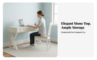 Light Luxury Aesthetic nimbusShaped Desk with Drawers Rounded Corners Study Station Minimalist work design Surface for Students, Girls, Home Office Users, Bedroom, Dorm Room