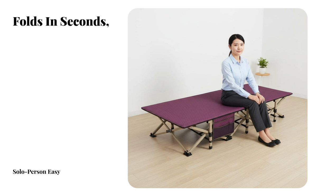 Foldable Design Folding Camp Bed adaptable Adjustable Reclining Bed No Installation Required Single camp bed Padded mattress for Office Workers, Hospital Visitors, Outdoor lovers, journeys, Home, Camping