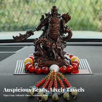 Wood Grain Finish Guan Gong Car Statue High-End Design Chinese Warrior Dashboard Figure Good Luck Charm for Drivers, Home Decor, Office Desk