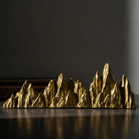 Mountain Ornament Golden Metal Ornament with Base Textured Decor for Shelf