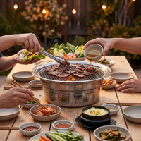 Stainless Steel Korean BBQ Grill Round Outdoor Home Restaurant Buffet Charcoal Grill