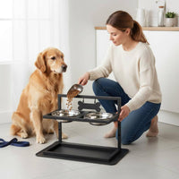 Adjustable Height Pet Feeder Stainless Steel Bowls Raised Pet Bowl Stand Non-Slip Raised Double Bowl Stand for Large Dogs