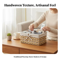 Woven Rectangular Container adaptable WovenDesign Aesthetic Container With Handles