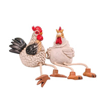 2 Pieces Whimsical Chicken Figurine Indoor Chicken Figurines Outdoor Shelf Sitter with Dangling Legs Charming for Gardeners, Farmhouse Decor, Desk