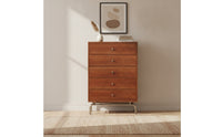 Storage Cabinet with Five Drawers Wood-Grain 5-Drawer Chest of Drawers Tall 5-Drawer Dresser for Bedroom, Living Room, Hallway
