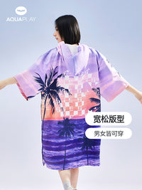 安泊来游泳冬训浴袍印花沙滩巾吸水速干潜水斗篷换衣孔沙滩毛巾