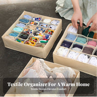 3 Pieces Underwear Compartment Organizer Foldable Multicompartment Storage Container