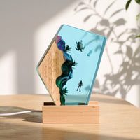 Underwater Ocean Night Light with Acrylic Panel Decorative 3D Night Light with Wood Base Ambient Lamp with Wooden Base Stylish for Bedroom, Desk, Living Room
