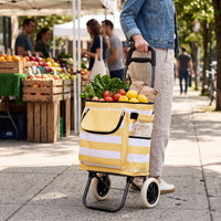 Foldable Portable Shopping Cart with Insulated Bag, Lightweight Utility Cart for Groceries and Outdoor Use