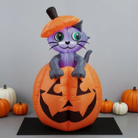 Outdoor Cat in Pumpkin Inflatable Easy to Inflate Inflatable Cat with Pumpkin Festive Yard Decoration Playful for Lawn, Garden, Porch