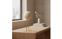 Travertine Sphere Sculpture Polished Abstract Tabletop Sculpture Unique Tabletop Decorative Ball for Home Decorators, Display Shelf, Buffet Cabinet